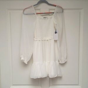 Smock Bodice Ruffle Hem Long Sleeve Minidress